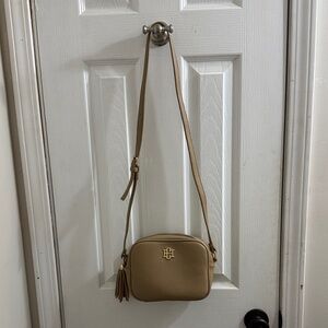Elegant Tan Crossbody Bag with Tassel